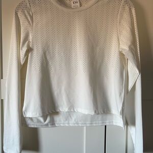 ZYIA White Long Sleeve Perforated Performance Top